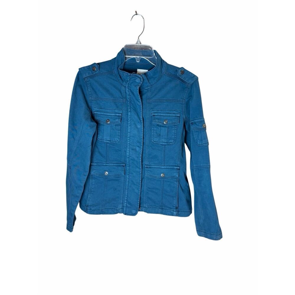 Kensie Blue Utility Jacket Military Moto Cargo Casual Streetwear Chic Coat Sz Sm